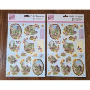 2 Church In Spring Foiled Decoupage No Scissors UK Hallmark Scrapbook Docrafts